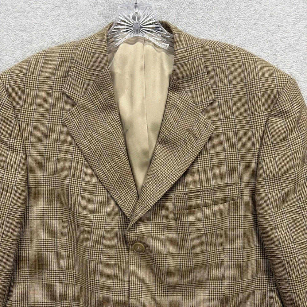 Tommy Hilfiger Blazer Mens 40‎ Brown Glen Plaid Silk Wool Sport Coat Suit Jacket